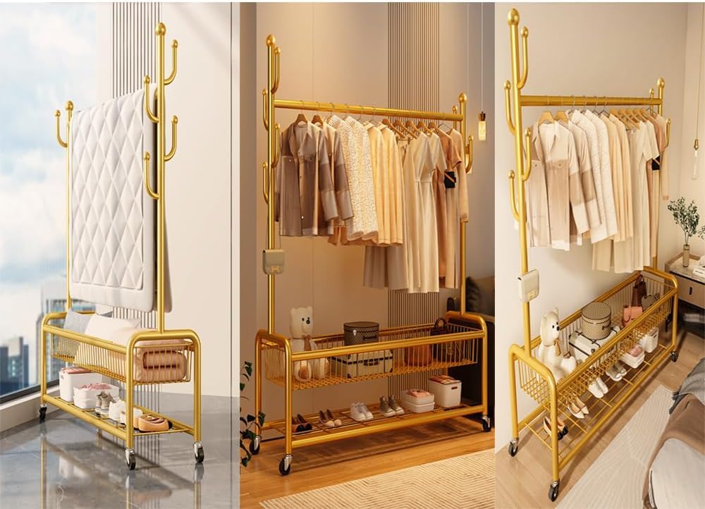 Amazon｜LNYCJP ハンガーラック 2メッシュ棚付き パイプハンガーラック